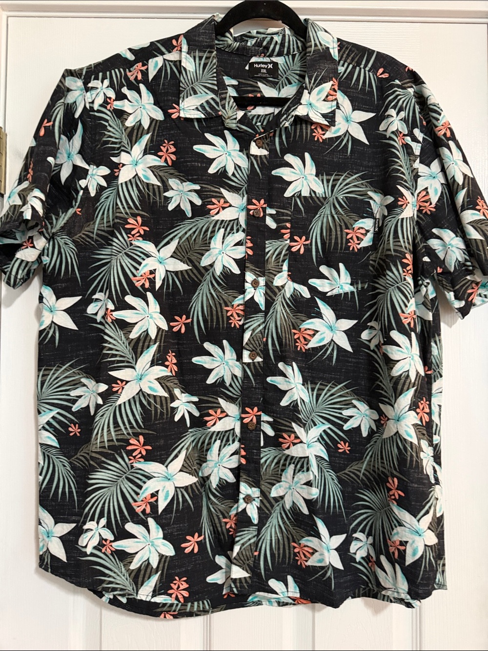 Hurley Black Floral Print Short Sleeve Button-Up Shirt